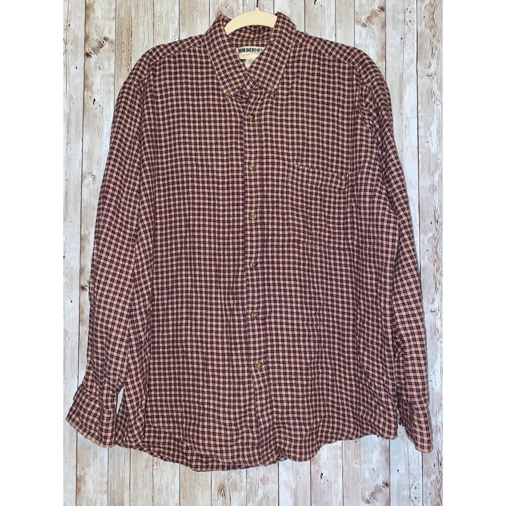 Men's Wilderness Plaid Flannel Button Down Shirt Size XL 100% Cotton
